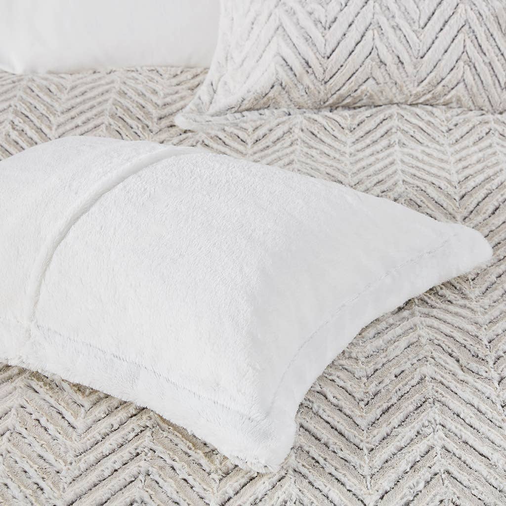 Chevron Faux Fur Comforter/Duvet Cover Set, Grey