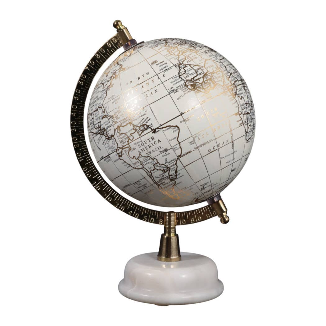 Polyresin Marble Base Globe Sculpture - White, 10 in.