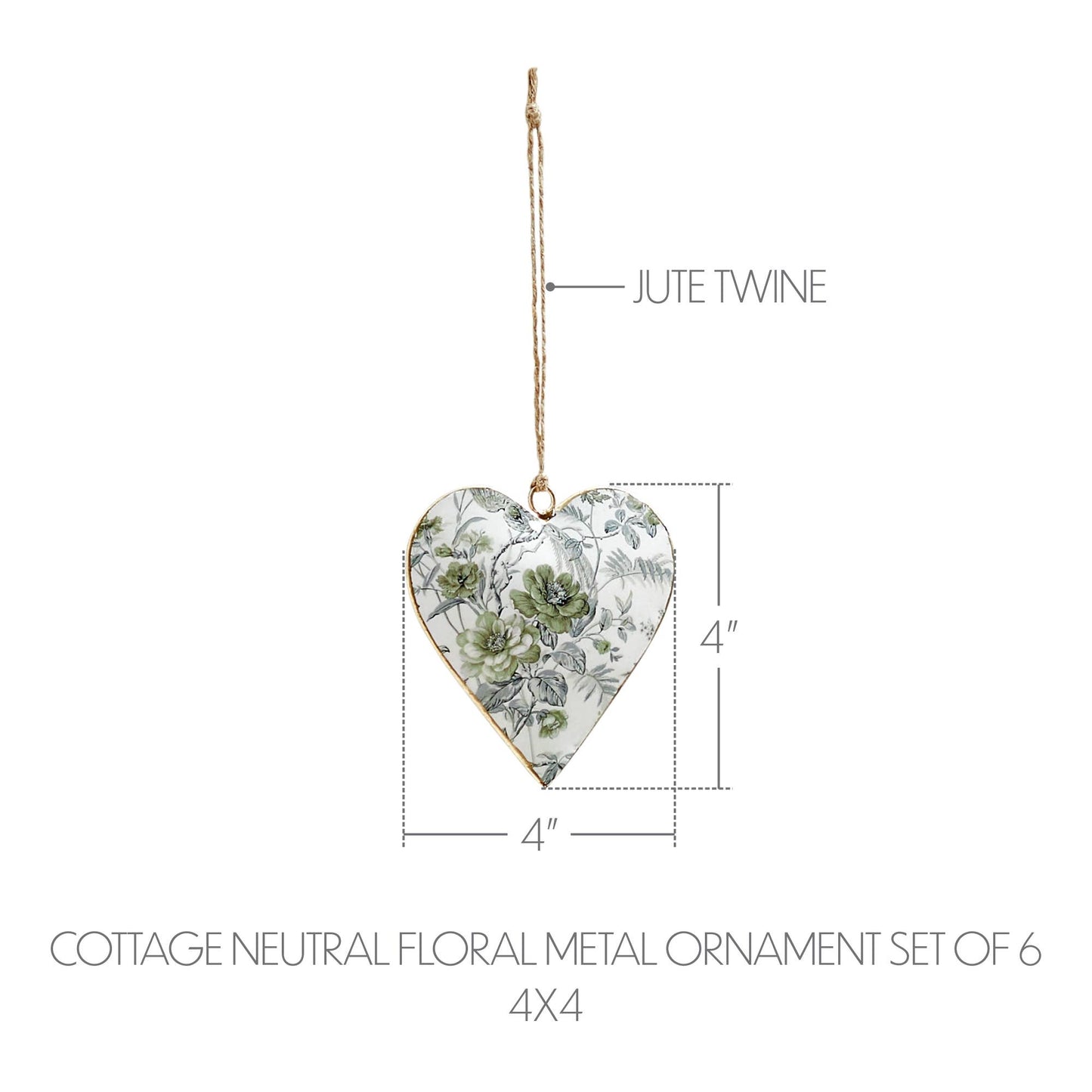 Cottage Neutral Floral Metal Ornament  - 4 inch