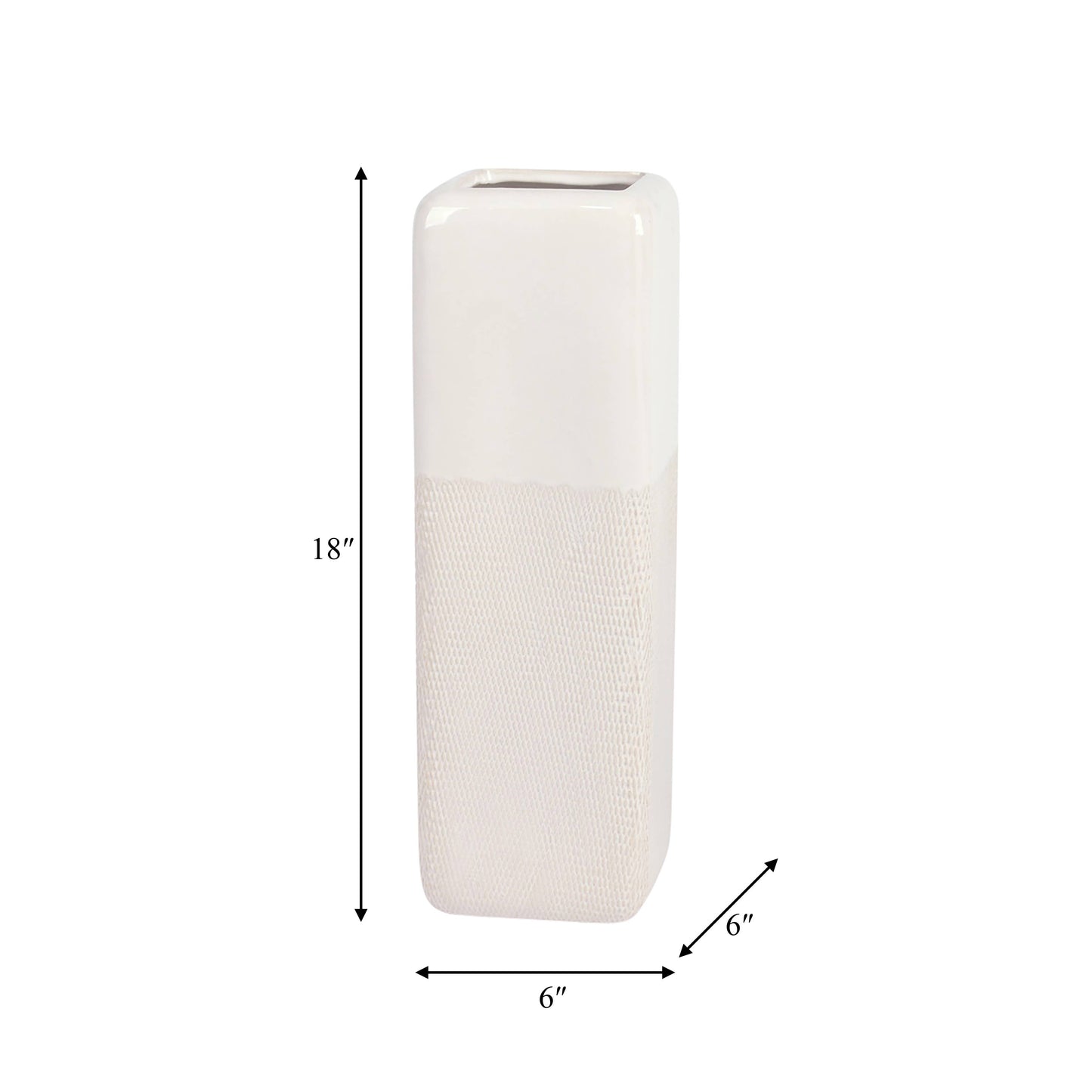 Ceramic Rounded Rim Vase with Textured Body - Ivory, 18 in.