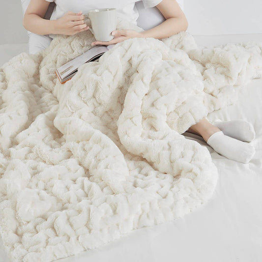 Soft Warm Ruched 50x60" Throw Blanket, Ivory: Throw Blanket