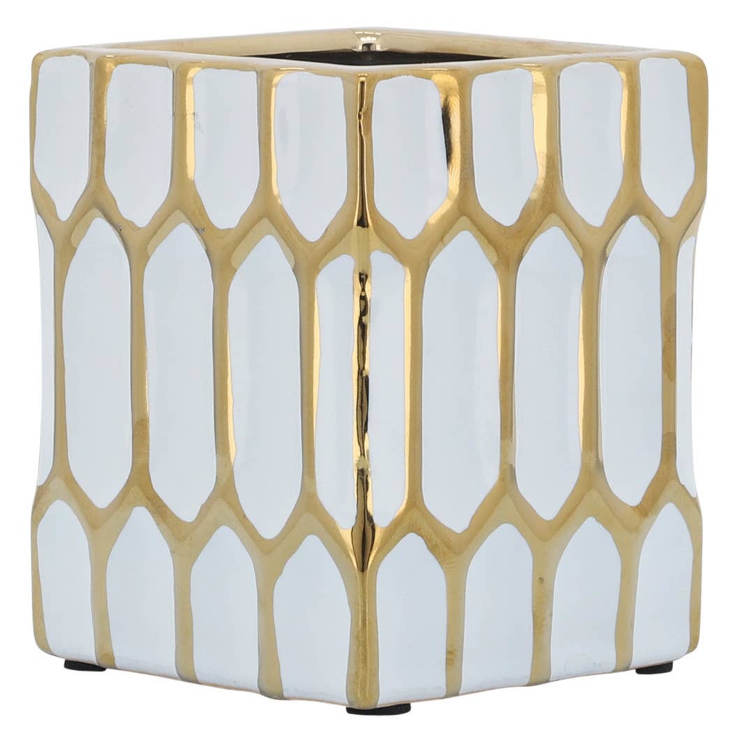 Ceramic Dynasty Design Square Pen Holder - Multi, 4 in.
