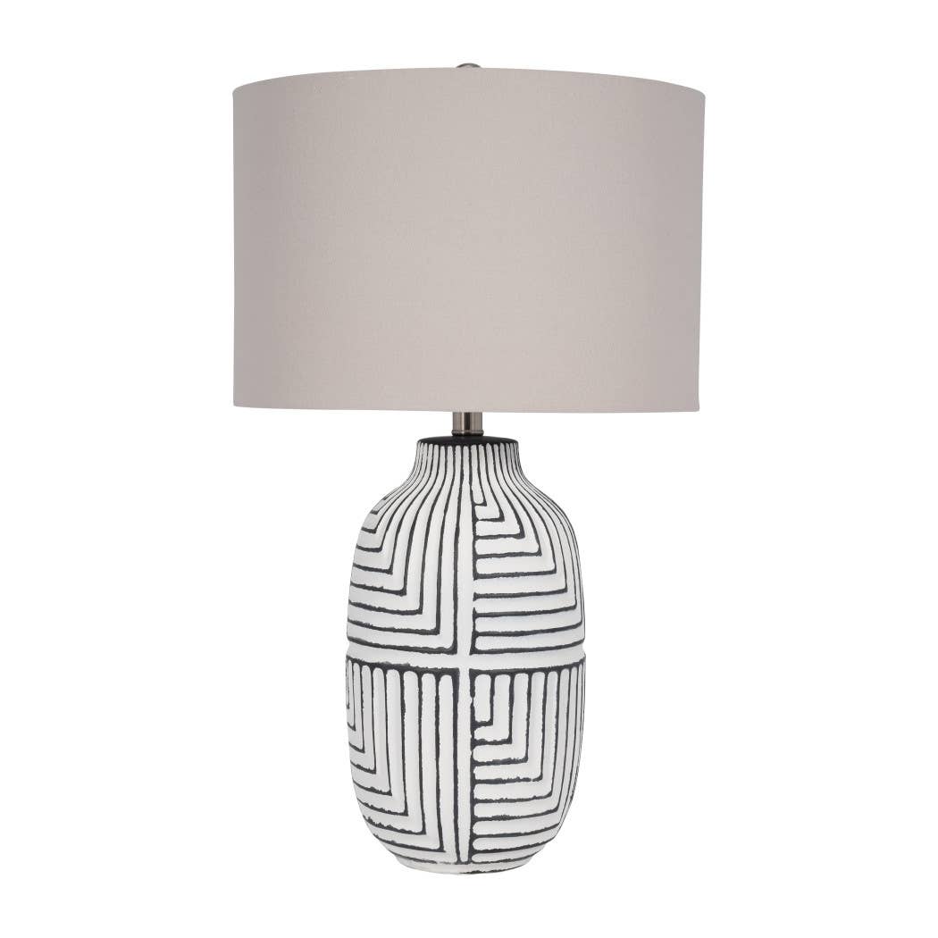 Table Lamp - White Ceramic Boho Tribal Textured, 26 in.