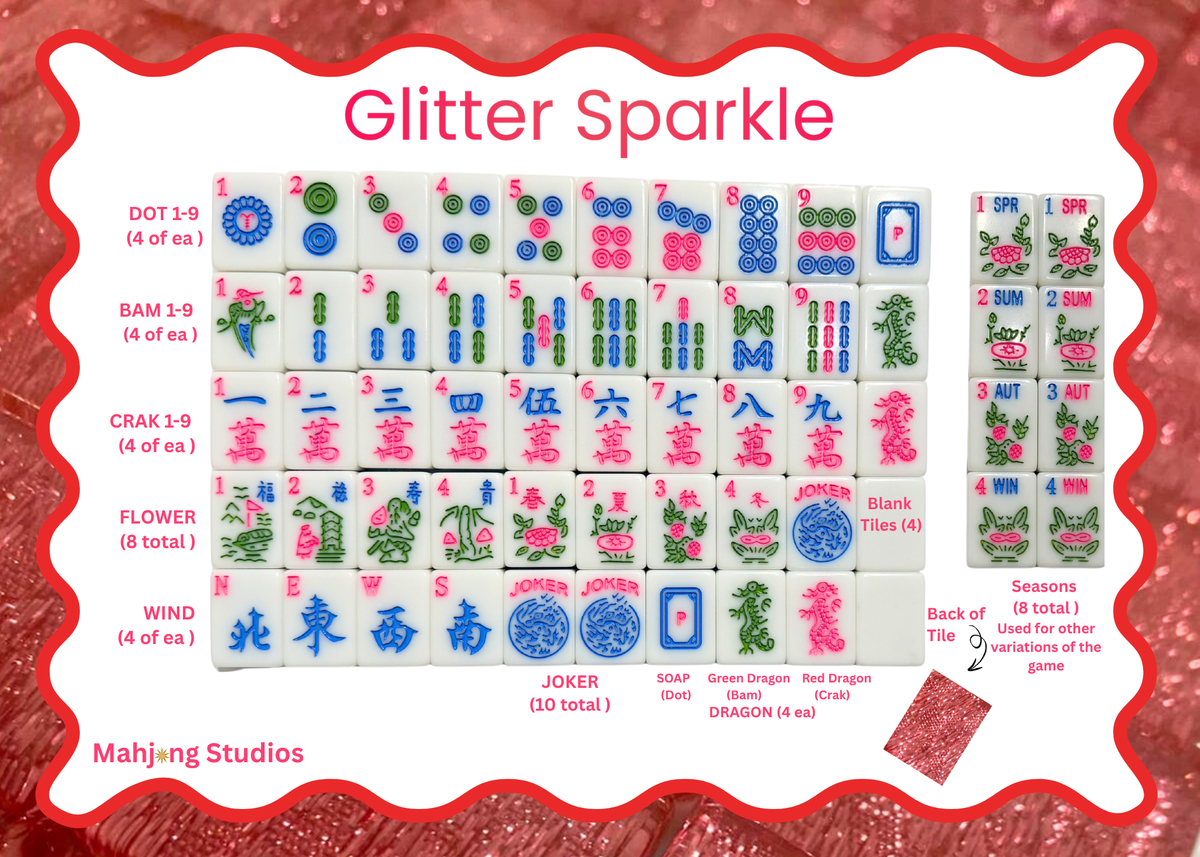Glitter Sparkle Pink American Mahjong Tile Set – 166 Tiles