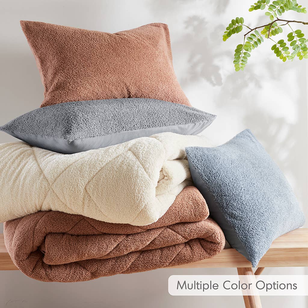 Double Diamond Quilted Fluffy Plush Comforter Set, Brown