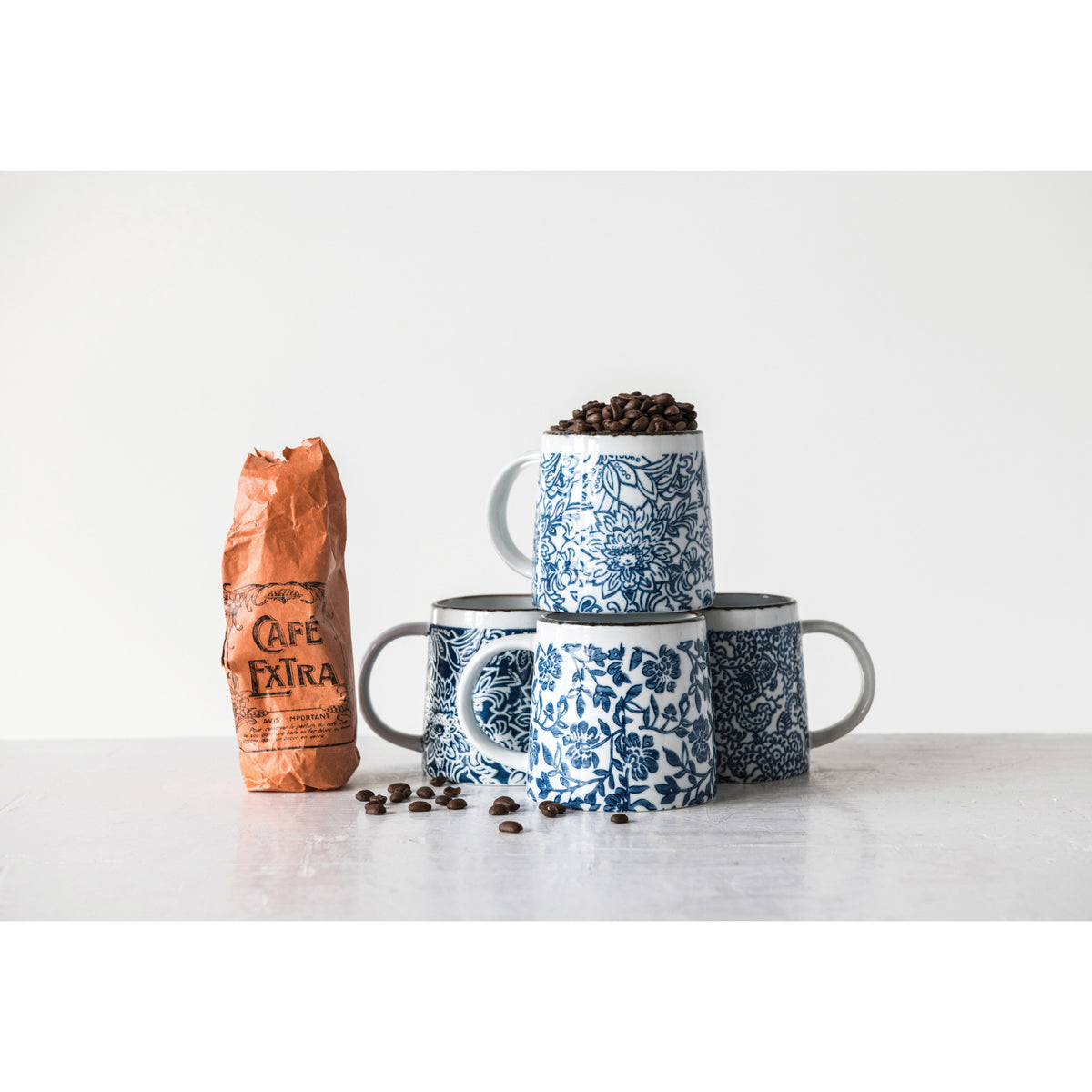 Hand-Stamped Stoneware Mug, 3 Styles 1pc Random