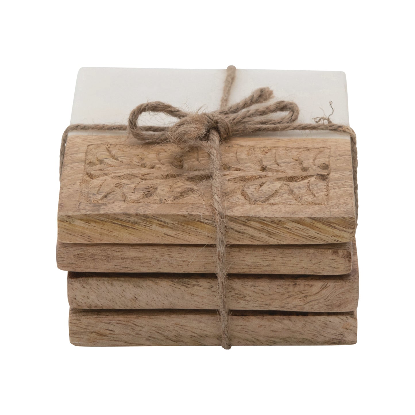 Marble and Hand-Carved Wood Coasters