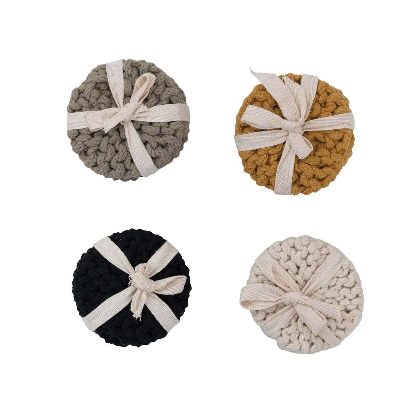 Cotton Crocheted Coasters, Set of 4