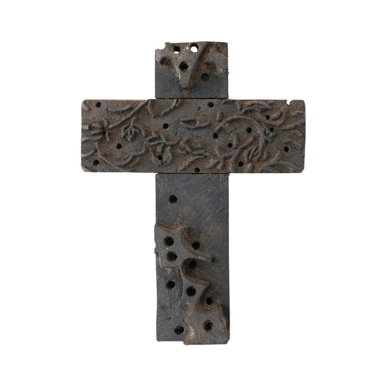 Reclaimed Wood Print Block Cross Wall Décor (Each One Will Vary)