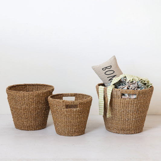 Hand-Woven Seagrass Basket w/ Handles, Natural