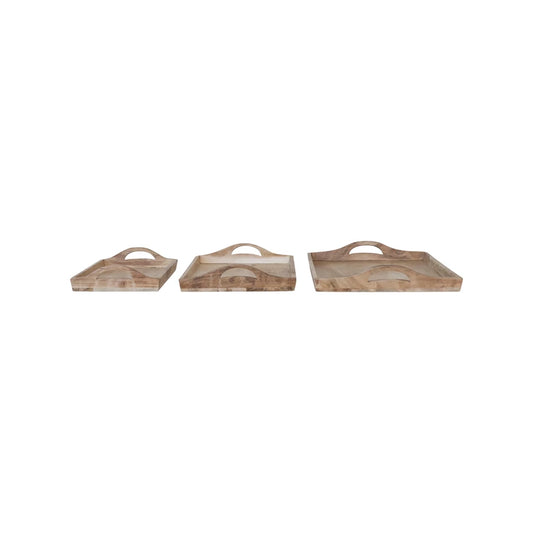 Acacia Wood Trays w/ Handles,