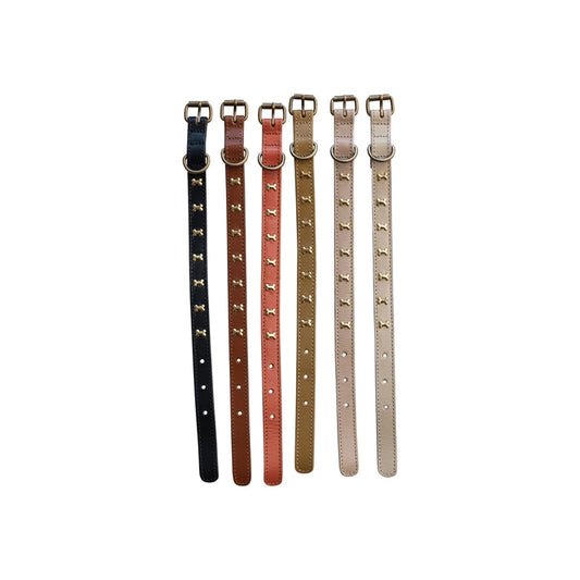 Leather Dog Collar w/ Metal Buckle, Extra Small 6 Colors 1pcs Random