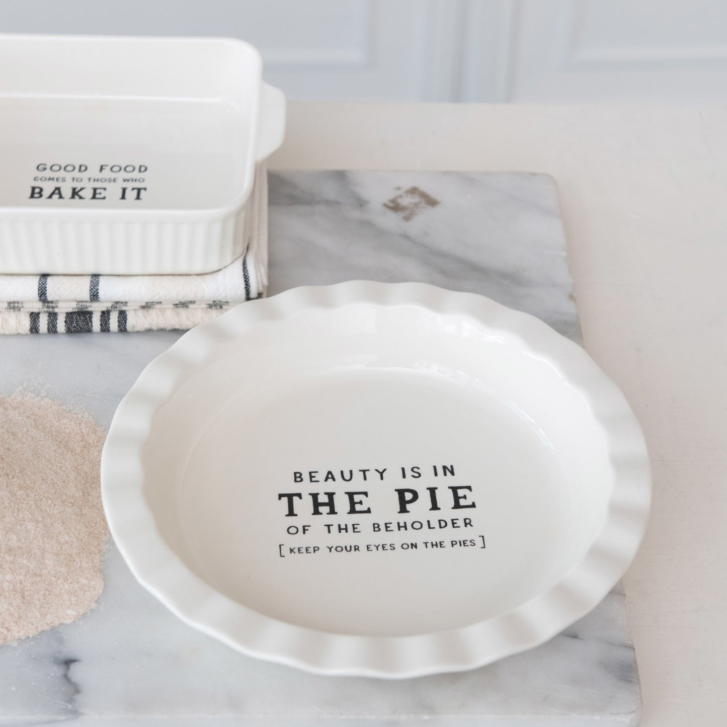 Stoneware Pie Dish w/ Wax Relief Saying