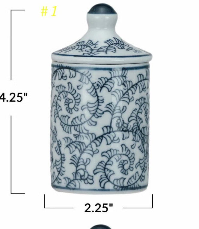 Hand-Painted Stoneware Spice Jar w/ Pattern, 4 Styles