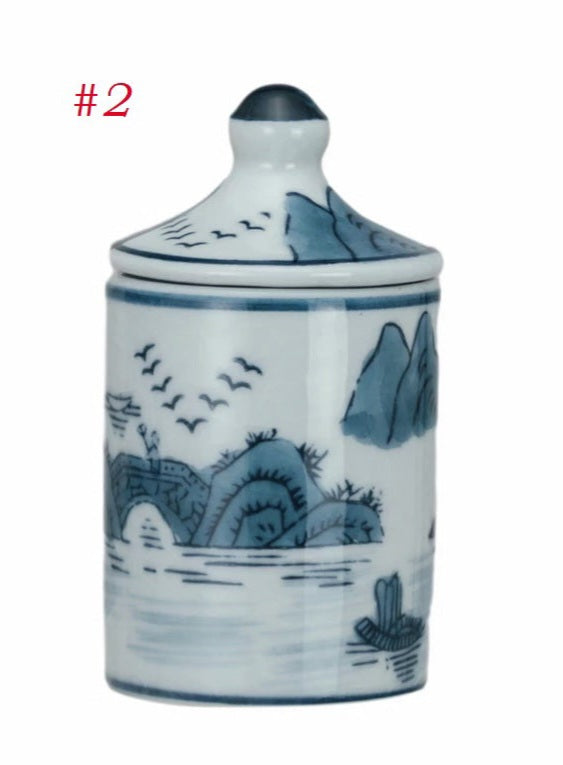 Hand-Painted Stoneware Spice Jar w/ Pattern, 4 Styles