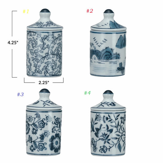 Hand-Painted Stoneware Spice Jar w/ Pattern, 4 Styles