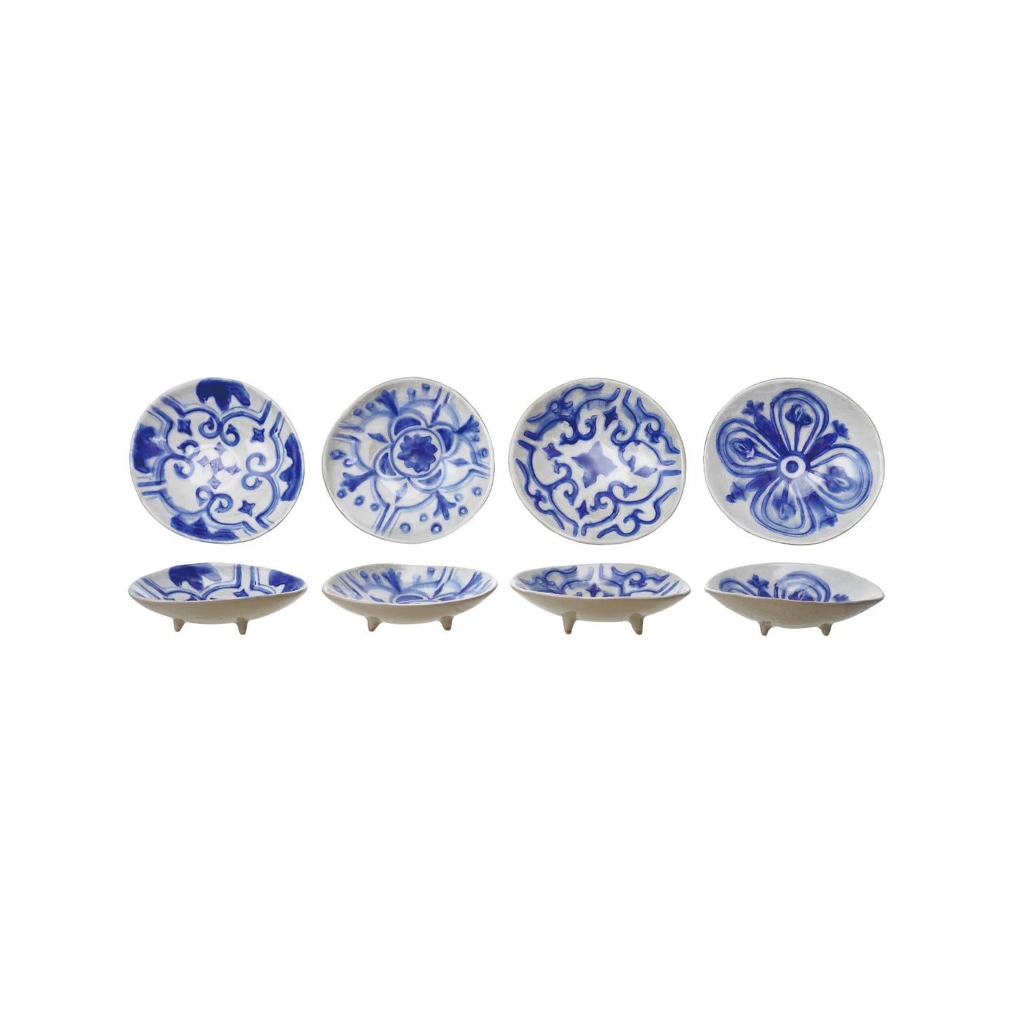 Hand-Painted Stoneware Footed Dish, 4 Styles (Each Will Vary) 1pc Random