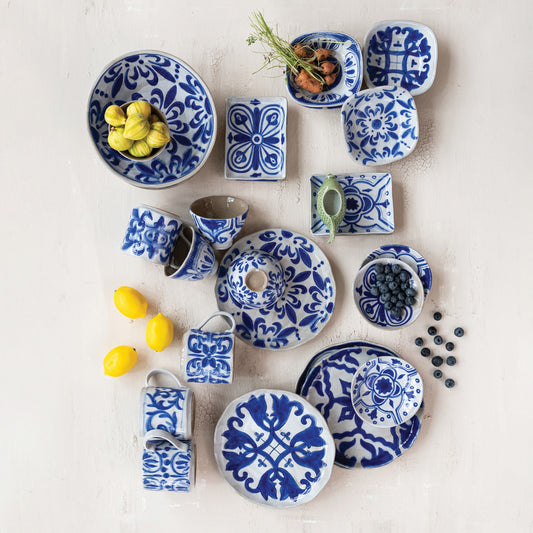 Hand-Painted Stoneware Footed Dish, 4 Styles (Each Will Vary) 1pc Random