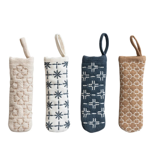Cotton Pot Handle Cover with Embroidered Pattern & Loop, 4 Styles -1 pc random