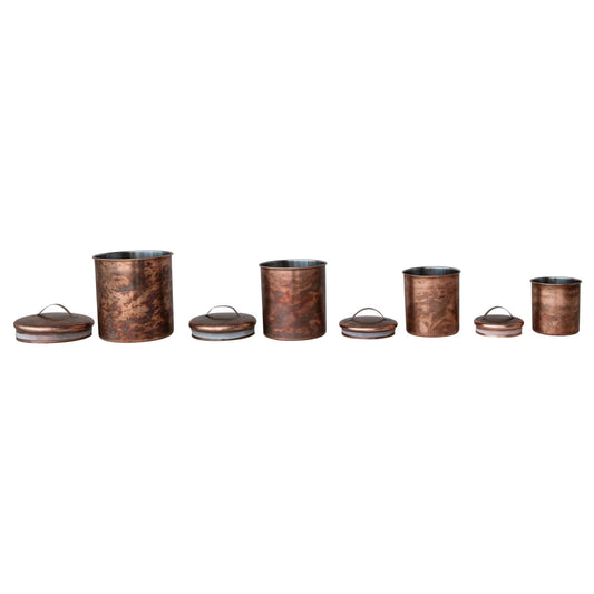 Stainless Steel Canisters, Oxidized Copper Finish