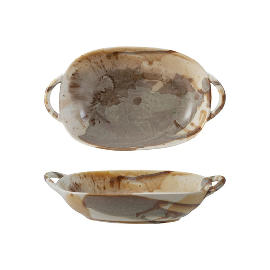 20 oz. Stoneware Baker/Server w/ Handles, Reactive Glaze (Each One Will Vary)