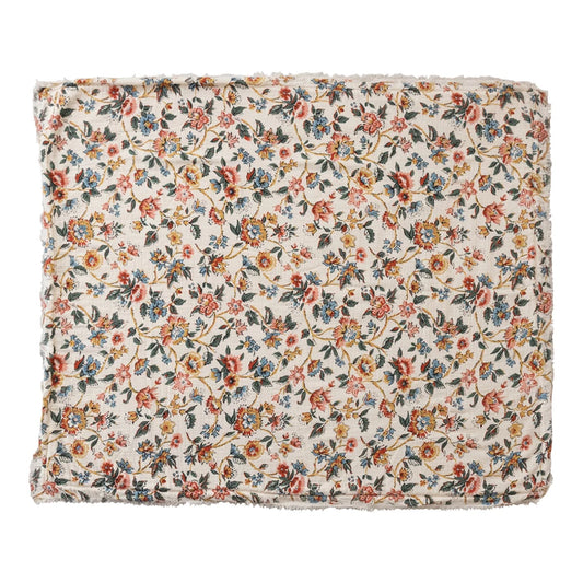 Woven Cotton Printed Throw w/ Sherpa Back, Flower Pattern & Fringe