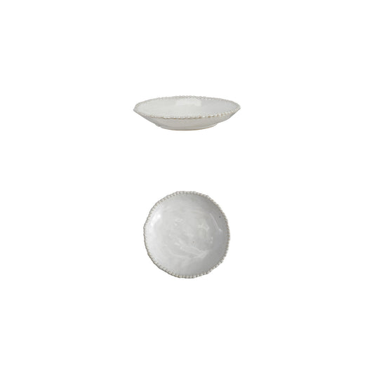 Stoneware Low Bowl with Hobnail Rim, White (Each One Will Vary)