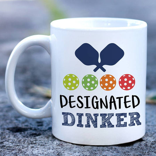 Blue Designated Dinker Pickleball Mug, Pun Coffee Cup: 11oz