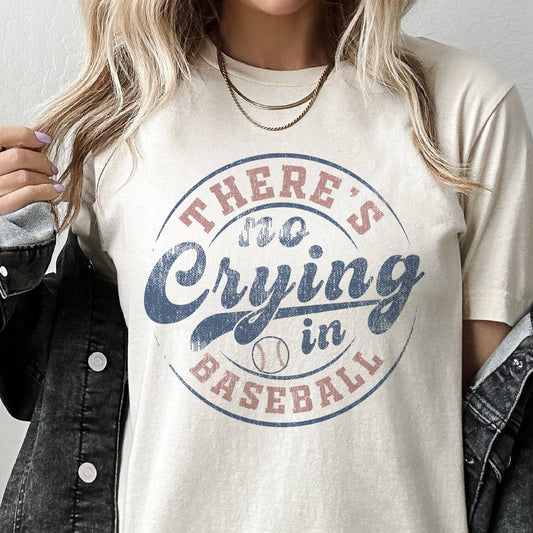 There's No Crying in Baseball Sport Ballpark Graphic Tee: Cream