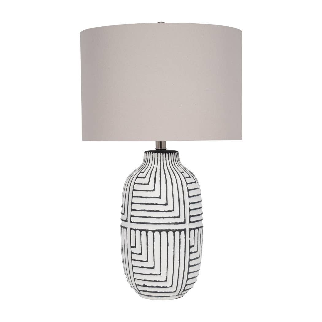 Table Lamp - White Ceramic Boho Tribal Textured, 26 in.