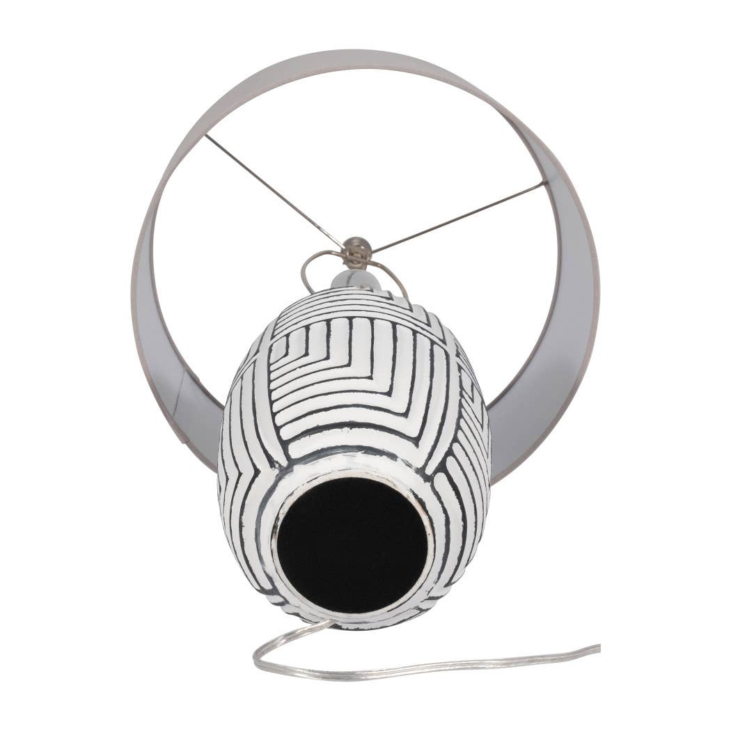 Table Lamp - White Ceramic Boho Tribal Textured, 26 in.