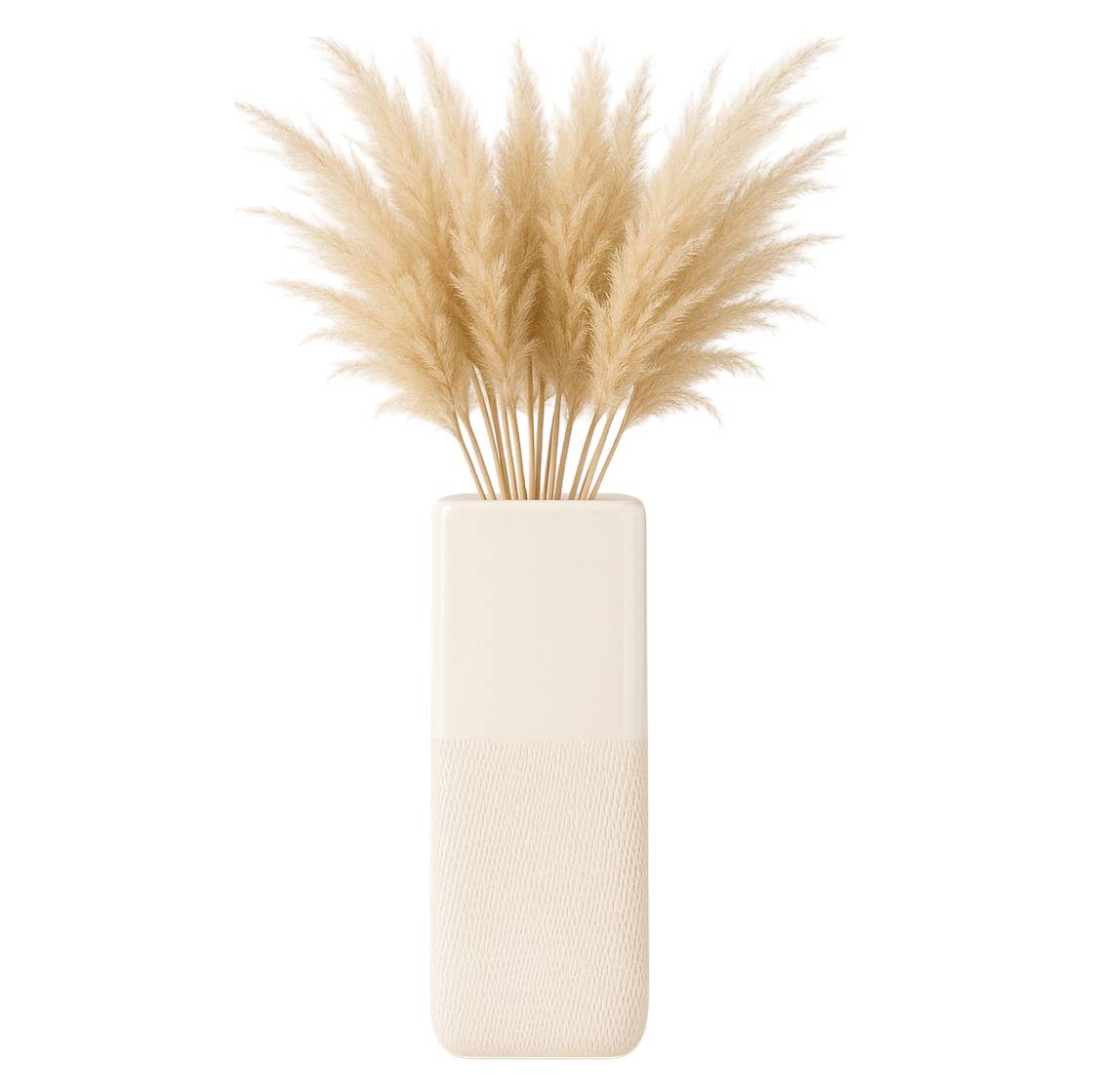 Ceramic Rounded Rim Vase with Textured Body - Ivory, 18 in.