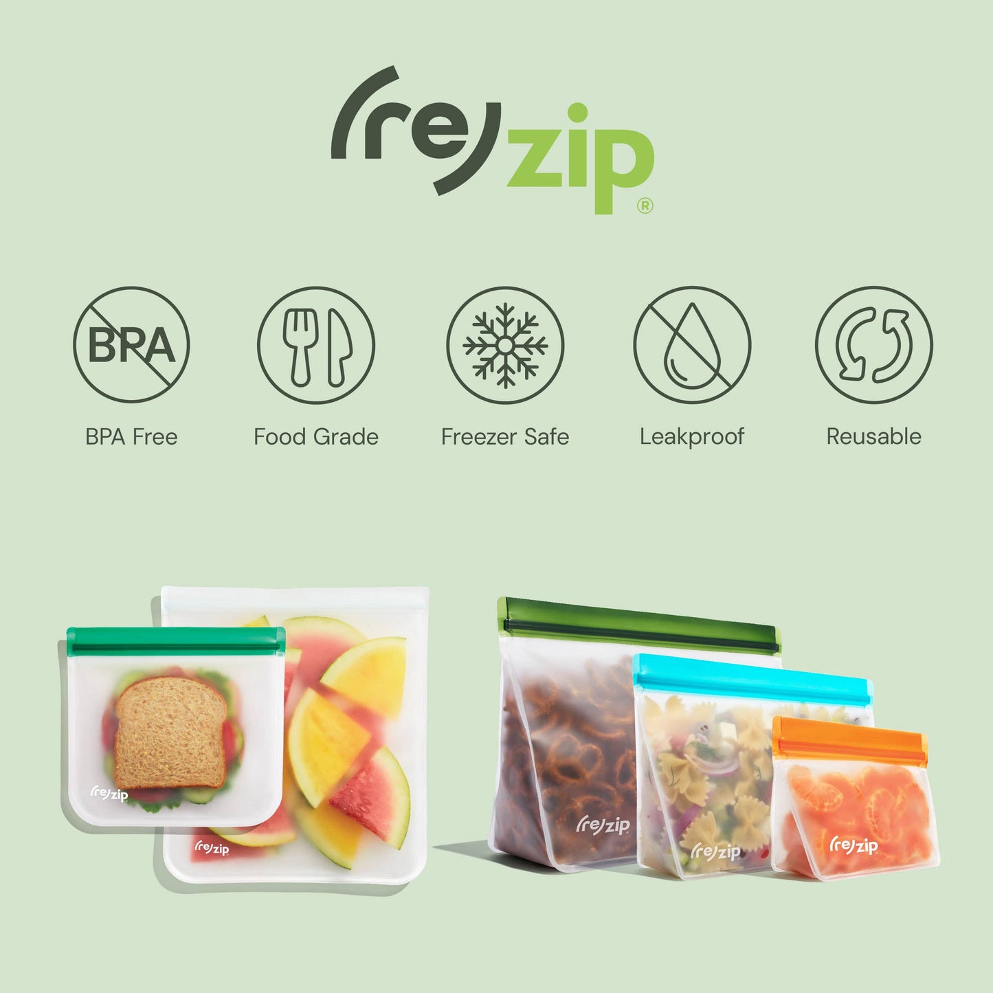 Reusable Flat Sandwich Bags - 5 Pack Jewel Tones