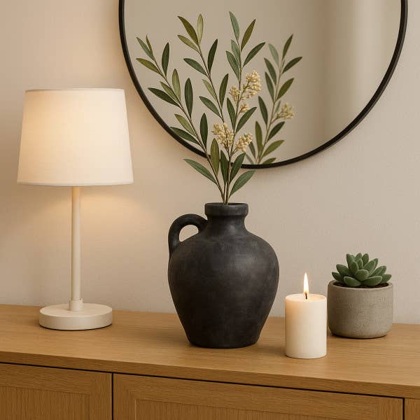 Black 10 in. Abstract Weathered Terracotta Jug with Handle