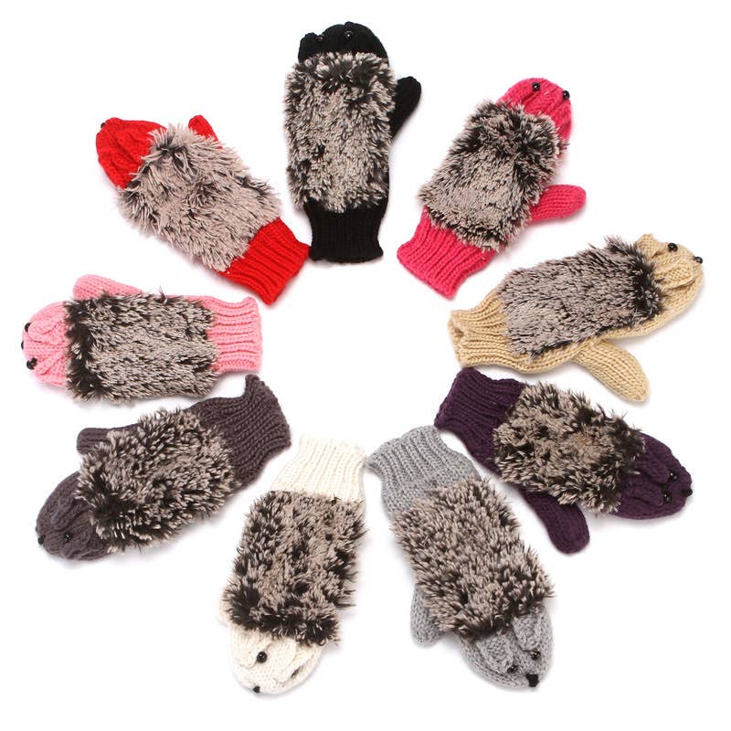 Hedgehog Cartoon Fingerless Gloves