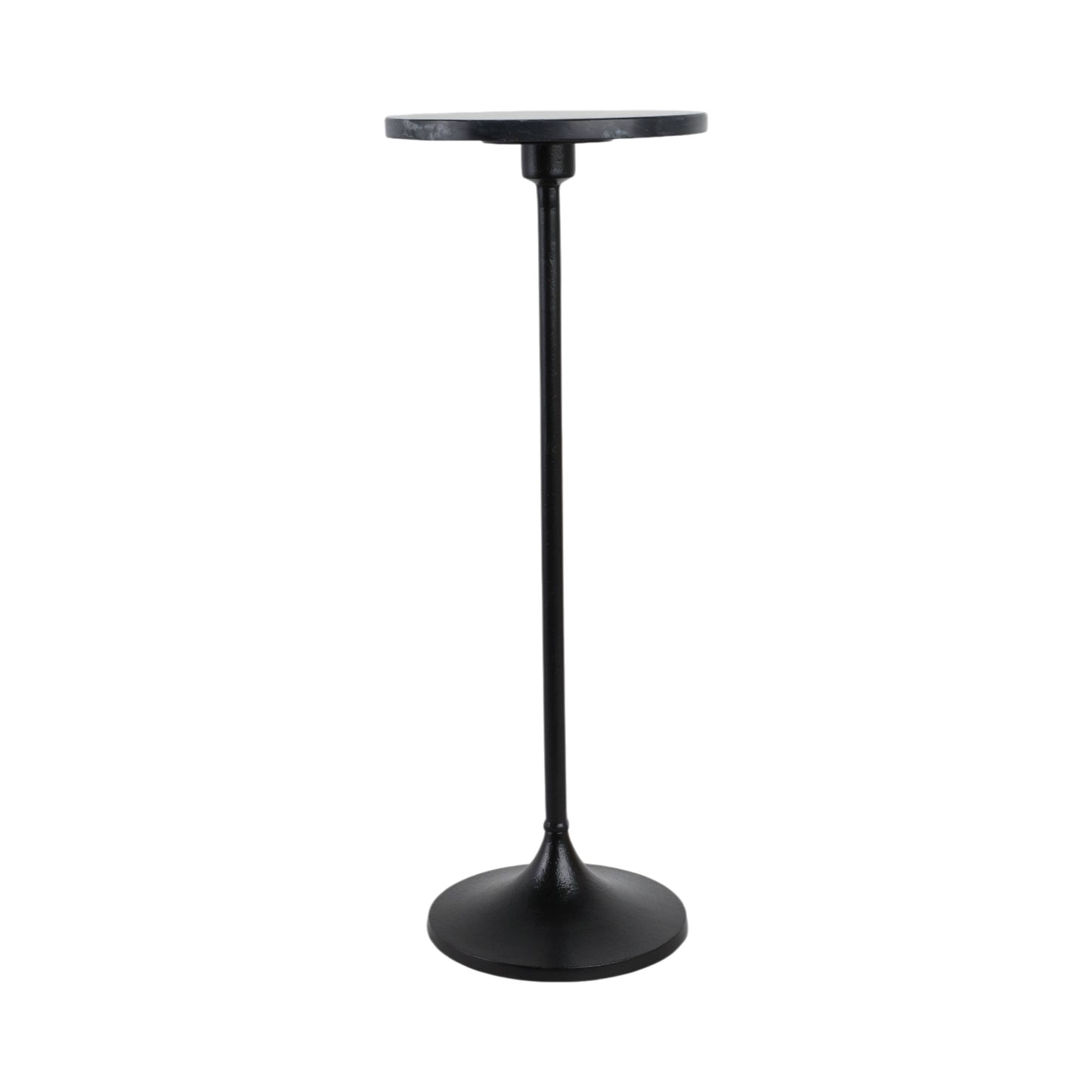 Side Table - Black Metal Pedestal Base Marble Top, 27 in.