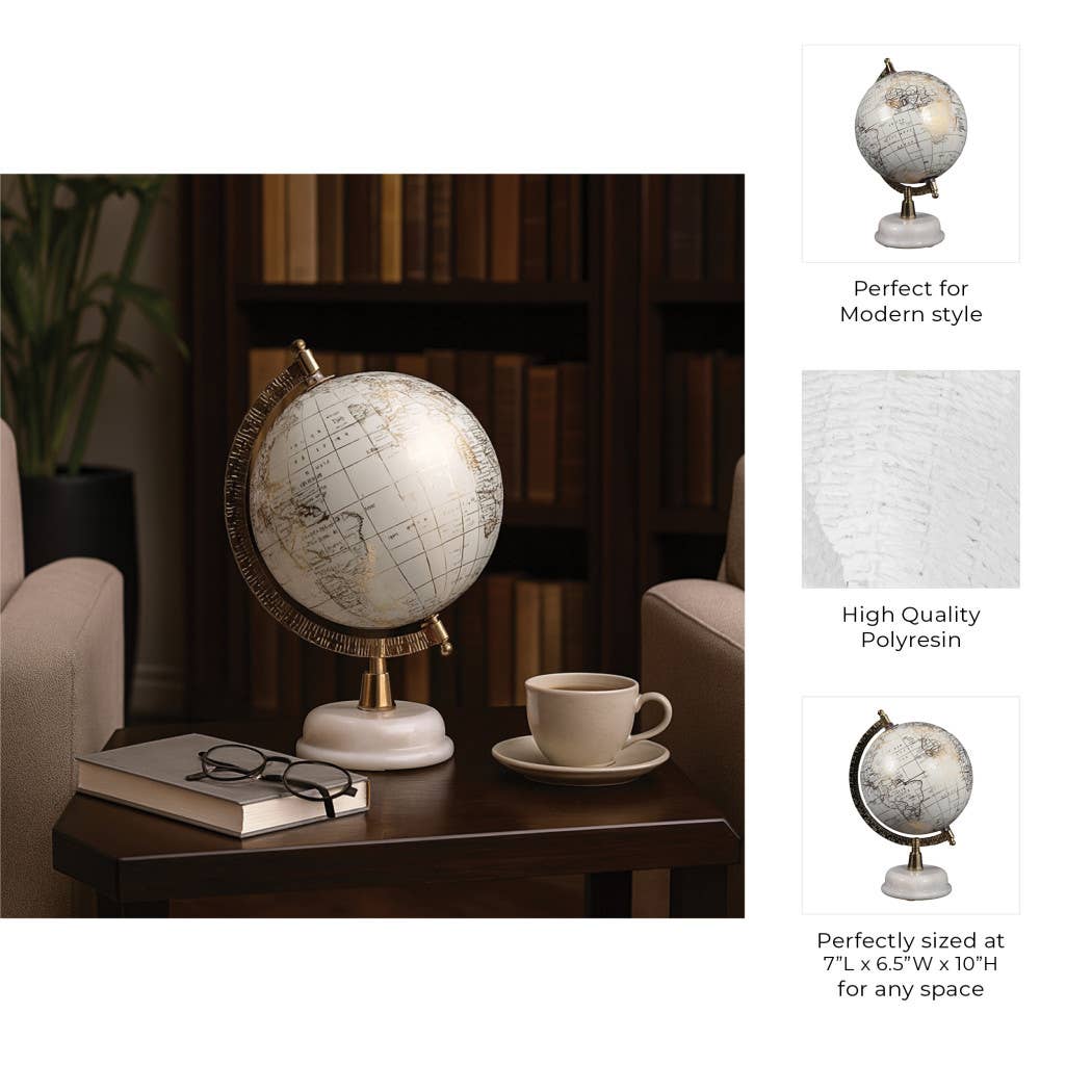 Polyresin Marble Base Globe Sculpture - White, 10 in.