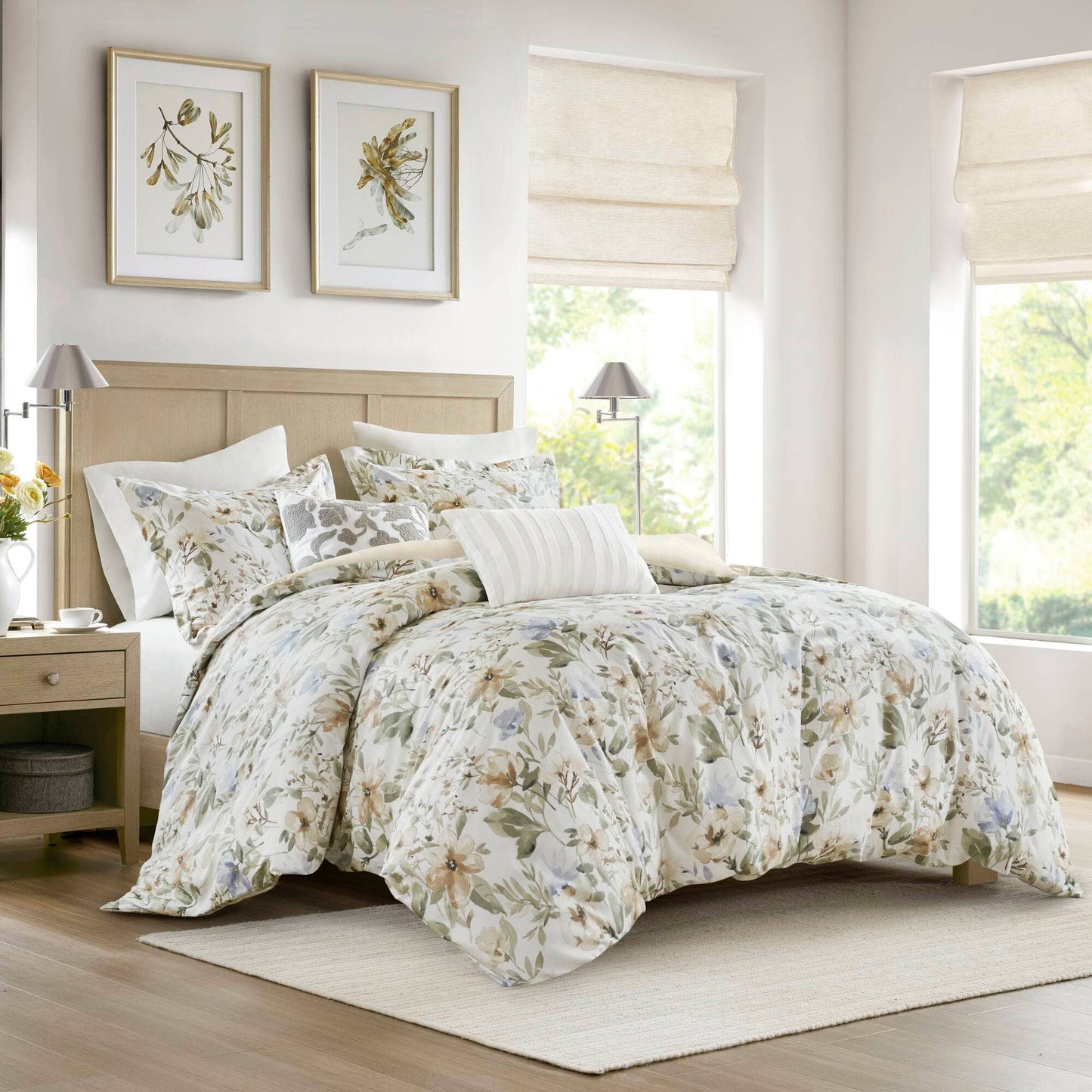 5 Piece 300TC Cotton Sateen Floral Print Duvet Set