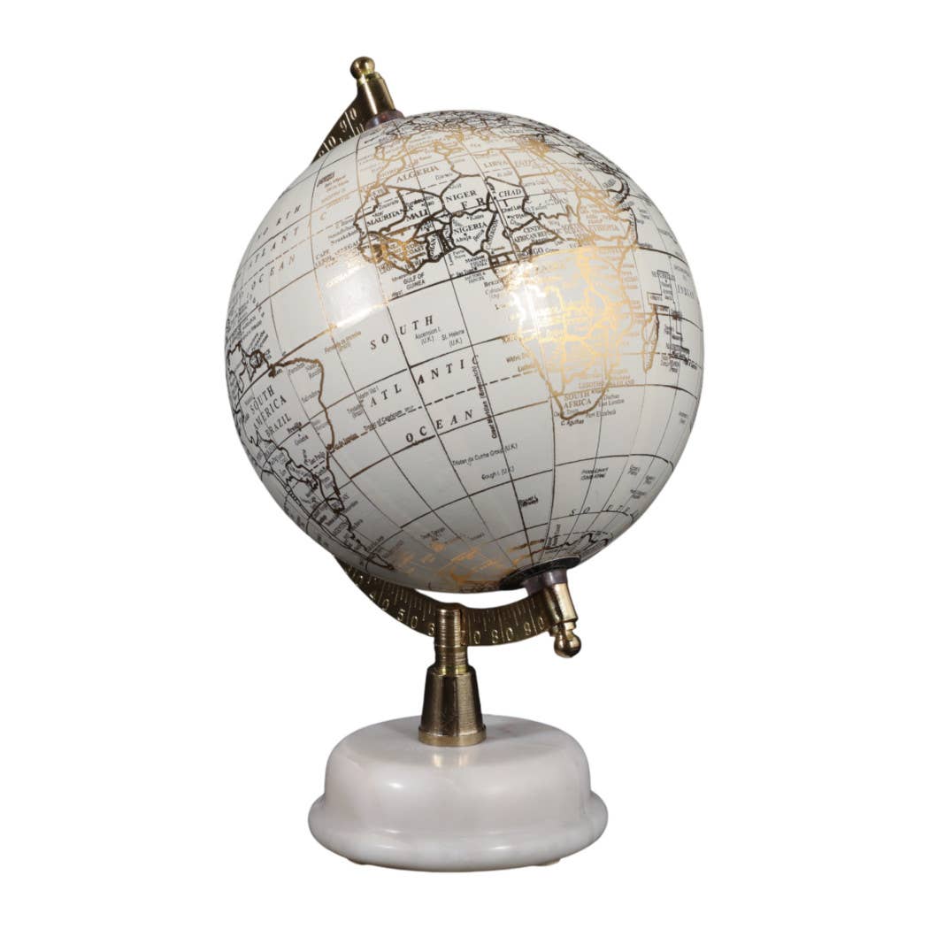 Polyresin Marble Base Globe Sculpture - White, 10 in.
