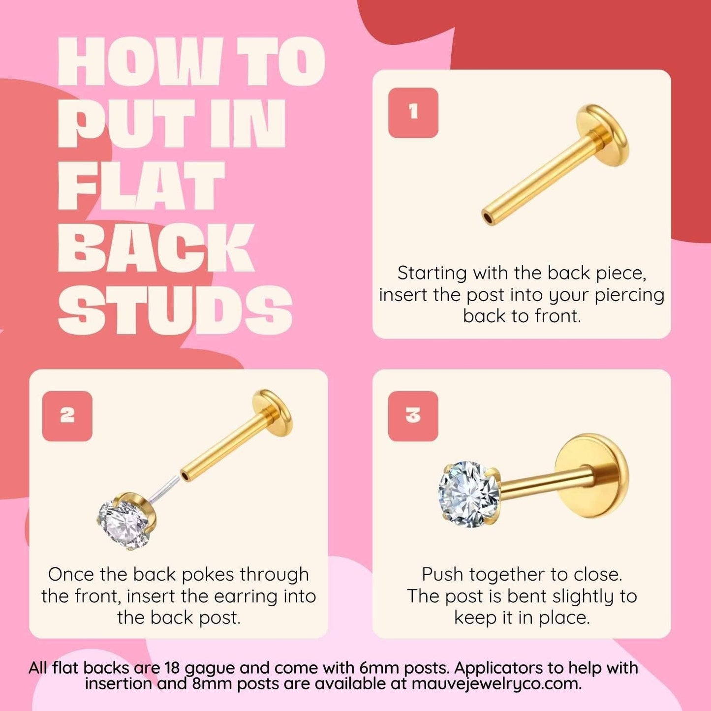 Diamond Flat Back Studs: Gold