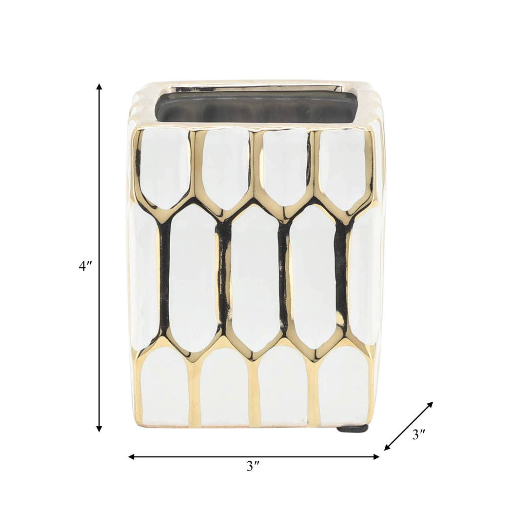 Ceramic Dynasty Design Square Pen Holder - Multi, 4 in.