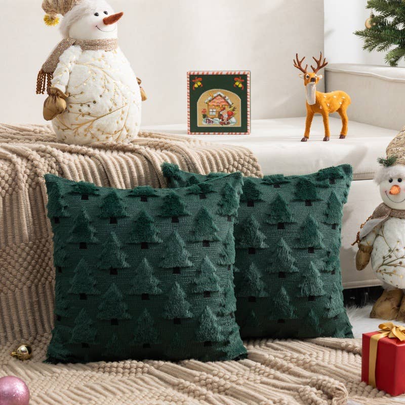 Christmas Tree Embroidered Pillow Cover Holiday Decor