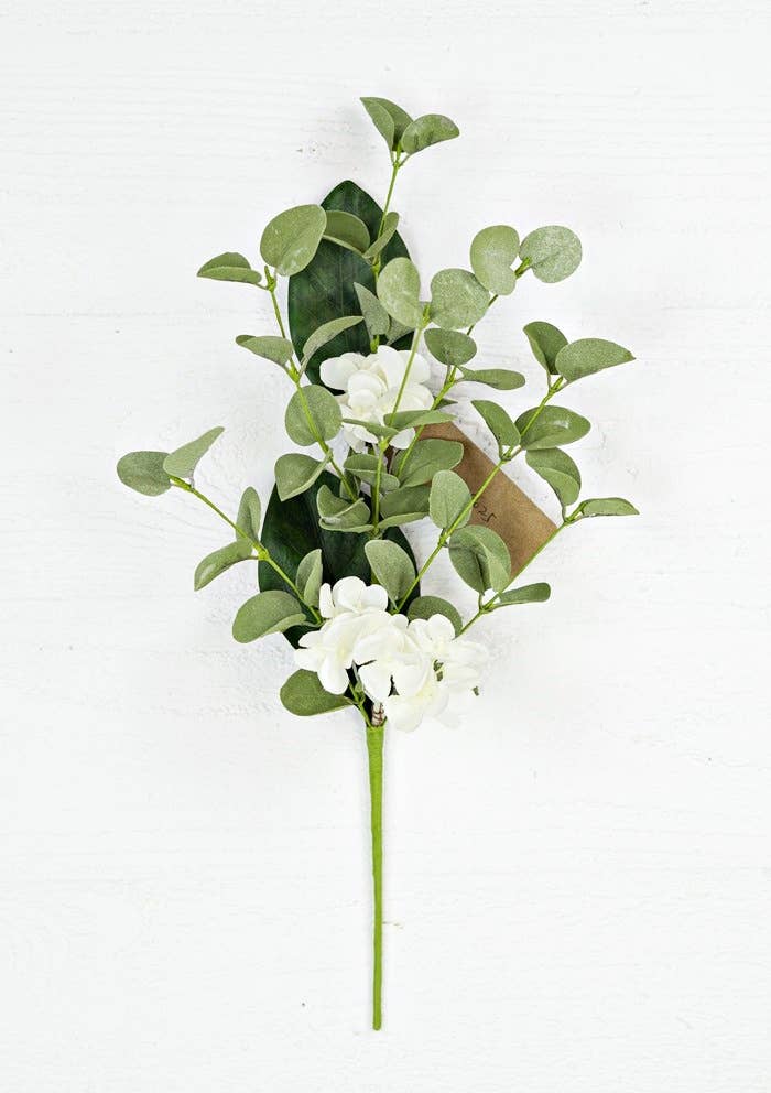29025- 17in Spray-Cream Hydrangea and Eucalyptus Lvs