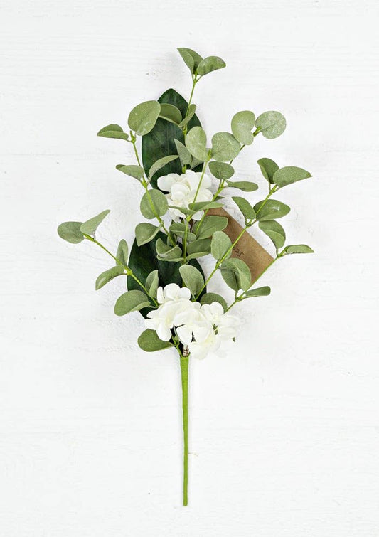 29025- 17in Spray-Cream Hydrangea and Eucalyptus Lvs