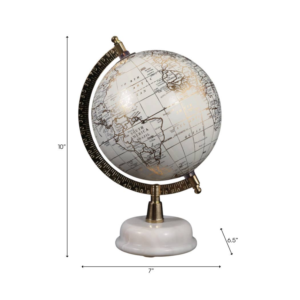 Polyresin Marble Base Globe Sculpture - White, 10 in.