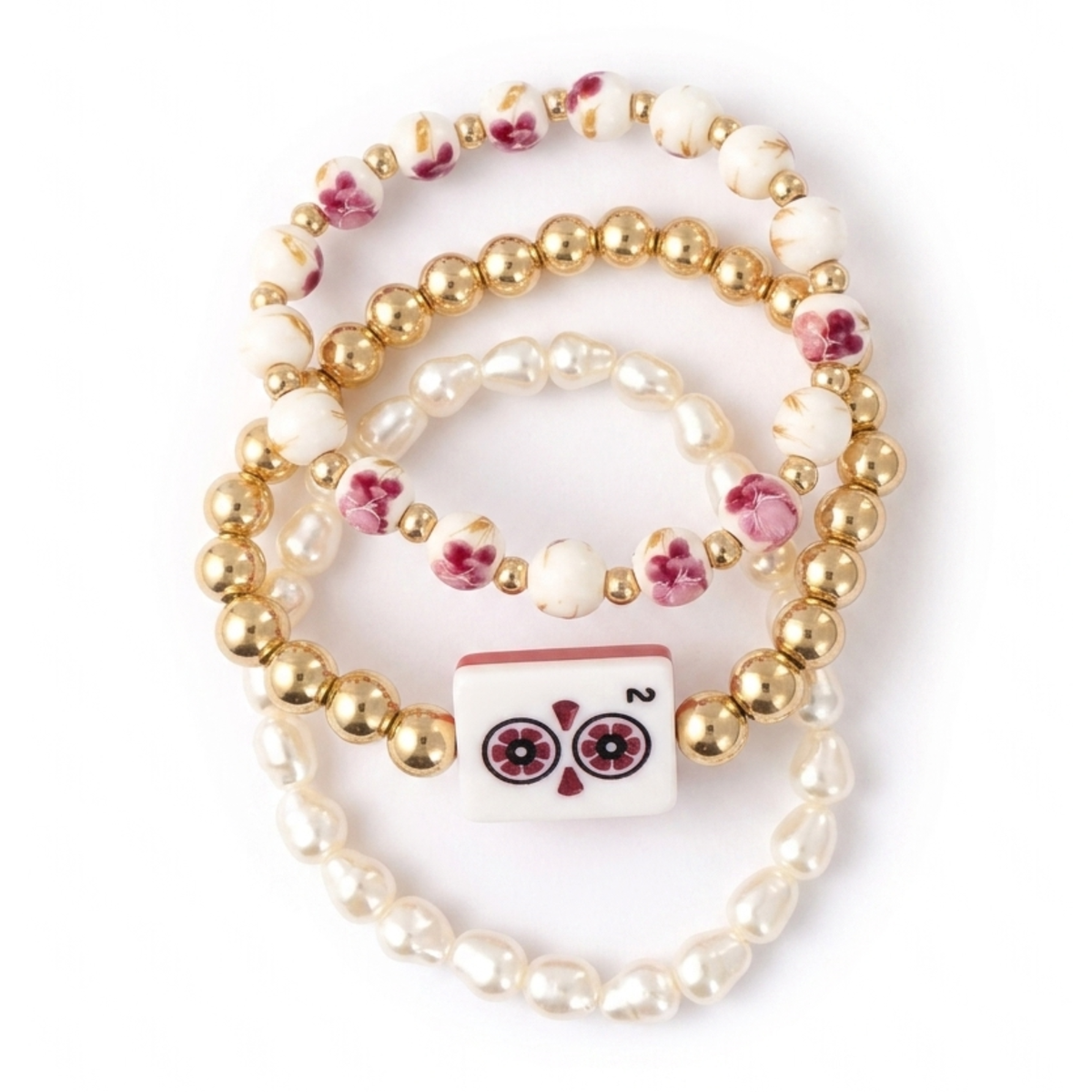 Mahjong Stretch Bracelet Stack – 3 Piece Beaded Set