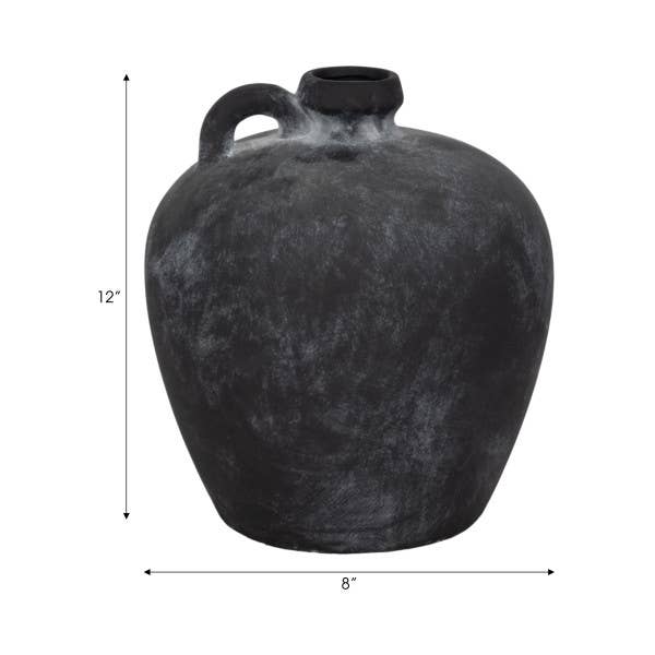 Black 10 in. Abstract Weathered Terracotta Jug with Handle