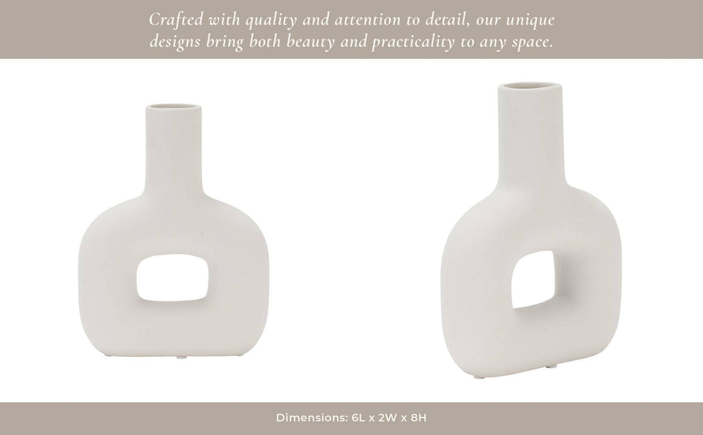 Ceramic Modern Geometric Open Cut Vase - White, 8 in.