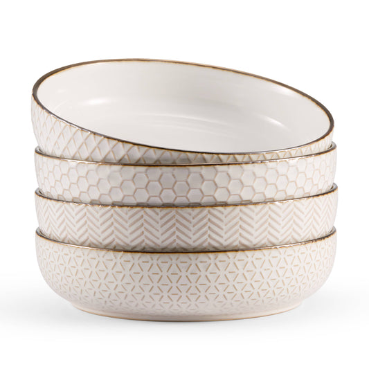 Kook Ceramic Pasta Bowls, 40 oz, Cream/Copper (1 Piece Random)