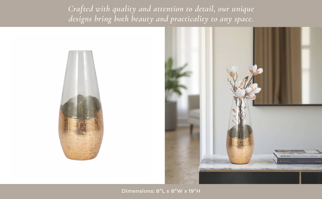 Glass Gold Dipped Tapered Decorative Vase - Clear, 19 in.